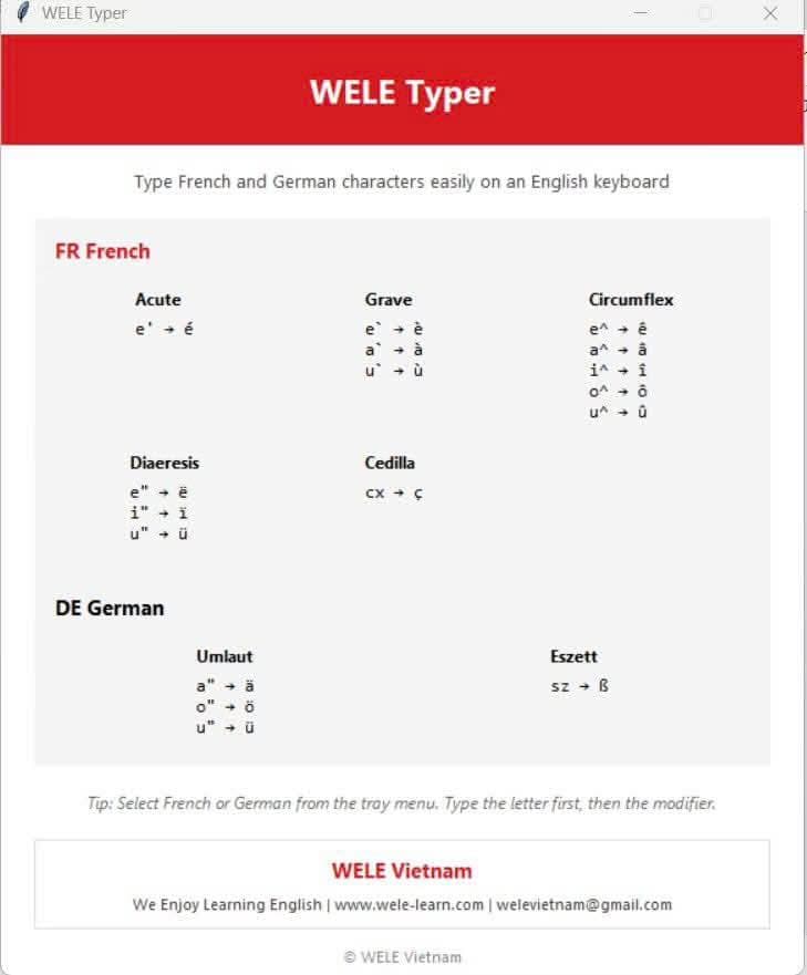 Gõ tiếng Pháp và tiếng Đức dùng bàn phím QWERTY
